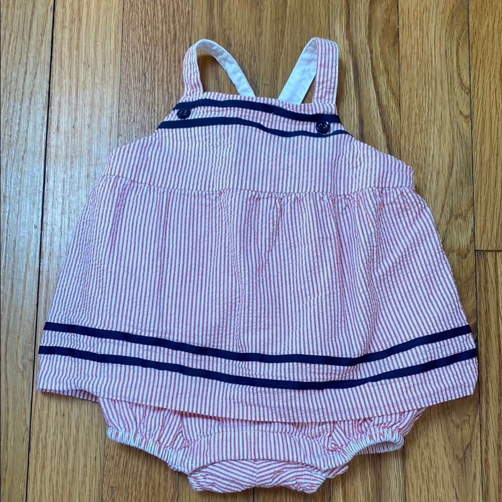 Janie and Jack Seersucker Red and White Baby Romper